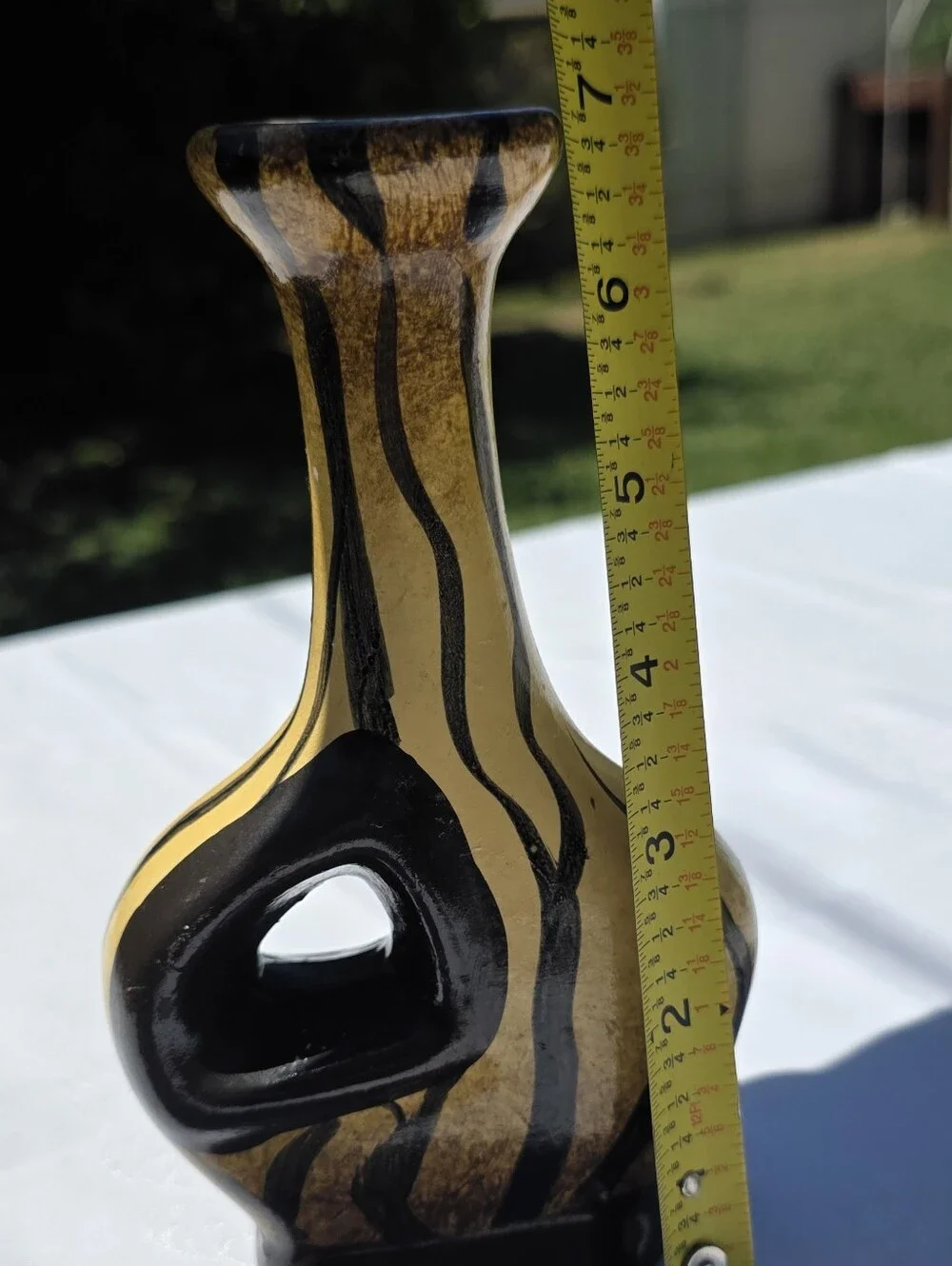 VTG Mid-Century Modern Yellow & Black Pierced Ceramic Candlestick Trio - As Is